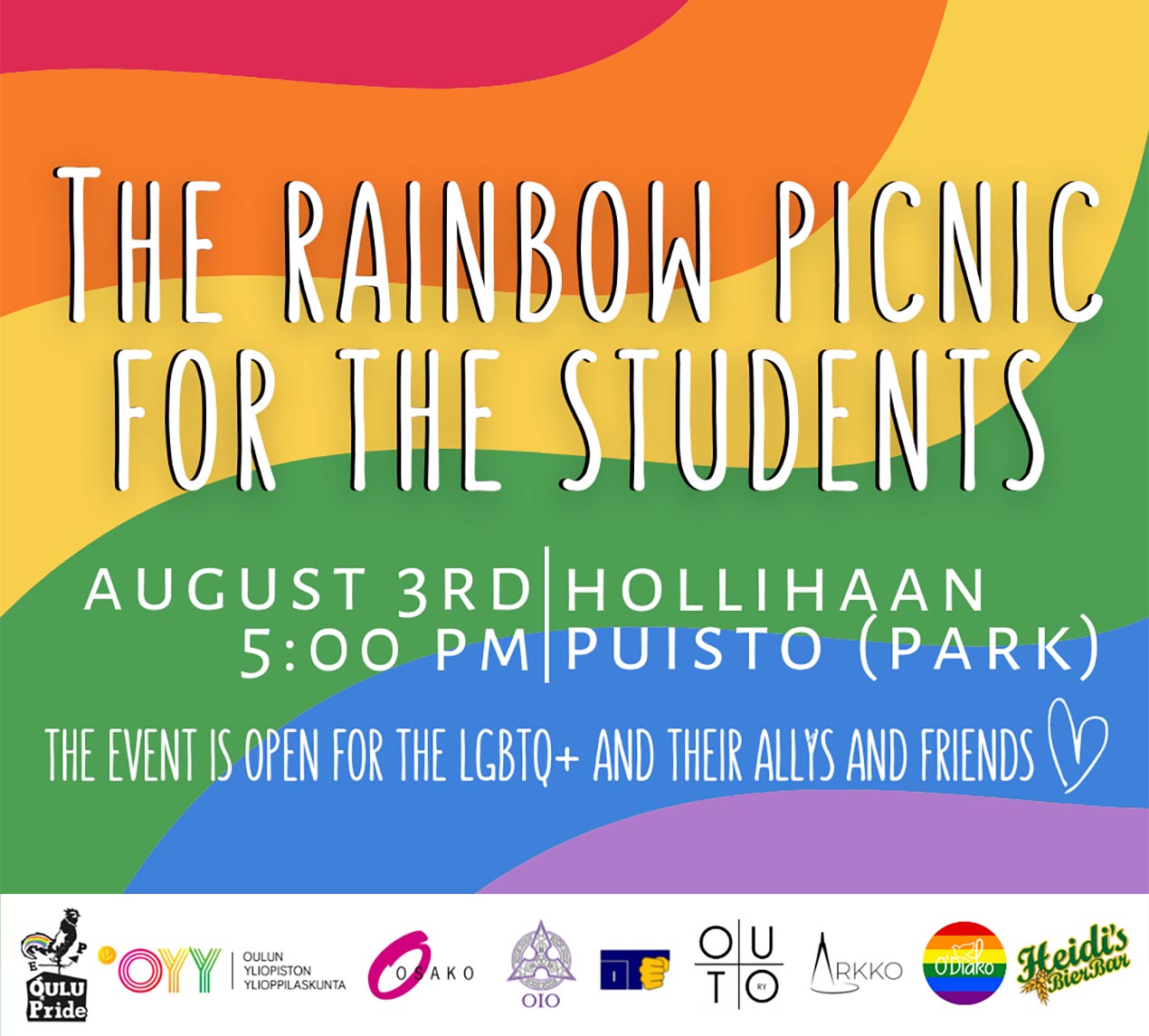 The Rainbow Picnic for the Students, August 3rd 5:00 pm | Hollihaan puisto (park)
