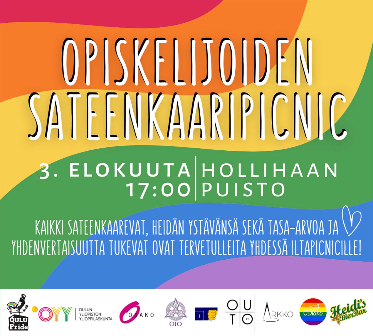 Opiskelijoiden sateenkaaripicnic 3. elokuuta 17:00 | Hollihaan puisto