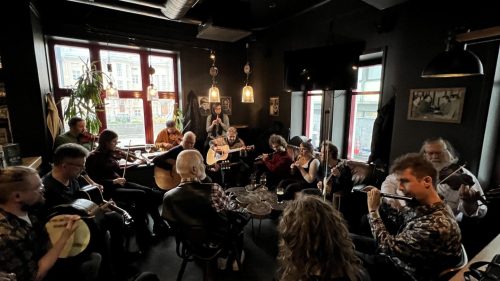 Irish music performers in a pub